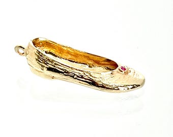 Vintage 14K Yellow Gold Ballet Slipper Charm with Lab Ruby