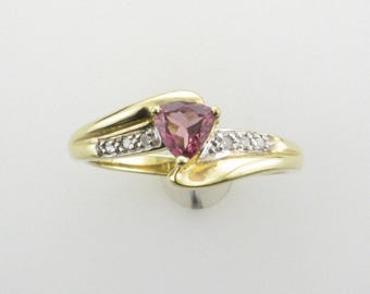 Pink Tourmaline Diamond Ring: 14k Yellow Gold, Triangle Cut Gem