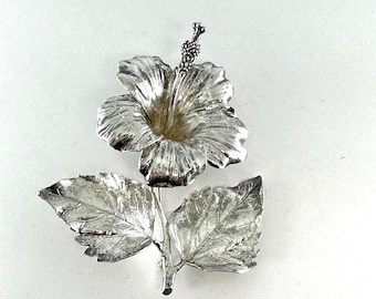 Large Vintage Sterling Silver 3D Flower Pin-Statement Estate Jewelry Gift