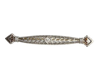 Antique 14k Gold Filigree Diamond Bar Pin Brooch