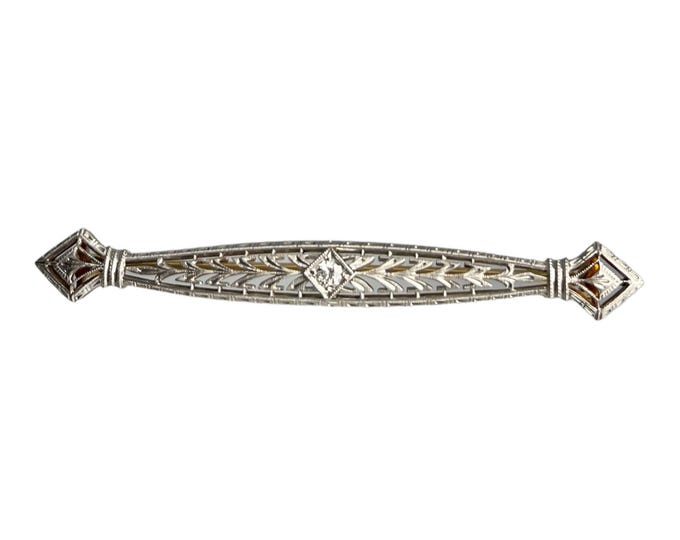 Antique Filigree Diamond Bar Pin, Diamond Bar Pin, Filigree Diamond Brooch