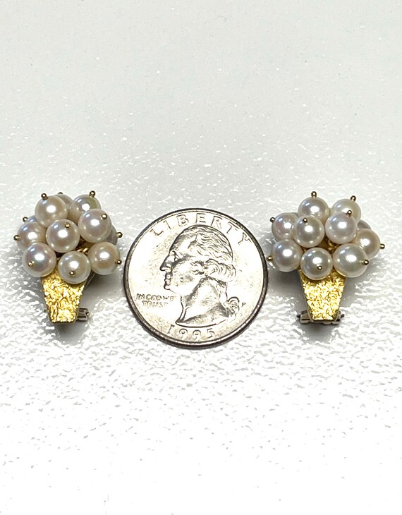 Vintage Yellow Gold Cultured Pearl Clip-On Earrin… - image 5