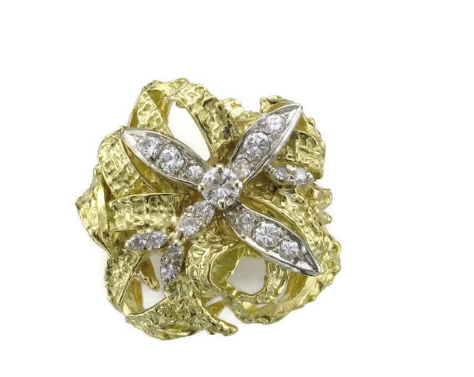 18 Karat Yellow Gold Diamond Nugget Free Form Ring; Diamond Cocktail Ring; Diamond Dinner Ring; Diamond Free Form Ring