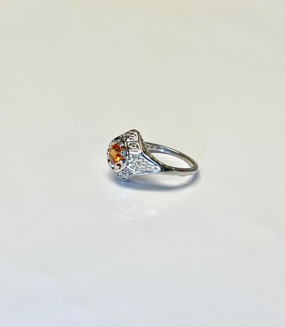 ON SALE, White Gold Filigree Orange Sapphire Ring… - image 3