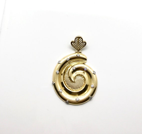 Yellow Gold and Diamond Spiral Design Pendant, Vi… - image 1