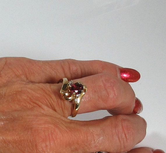 Free Form Garnet and Diamond Ring; Vintage Garnet… - image 4