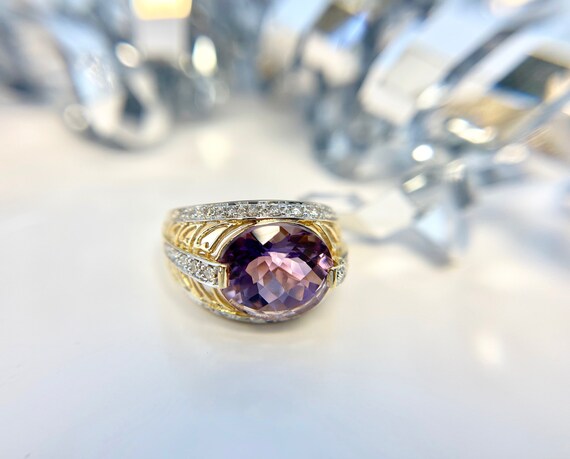 Vintage Yellow Gold Amethyst and Diamond Ring, Vi… - image 5