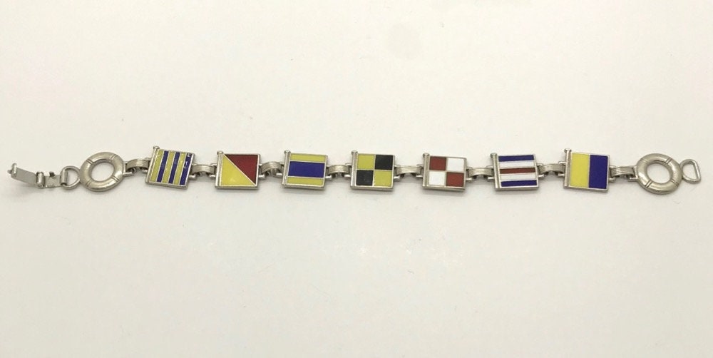 Vintage Nautical Bracelet, Signal Flag Bracelet, Sterling Silver Enamel ...