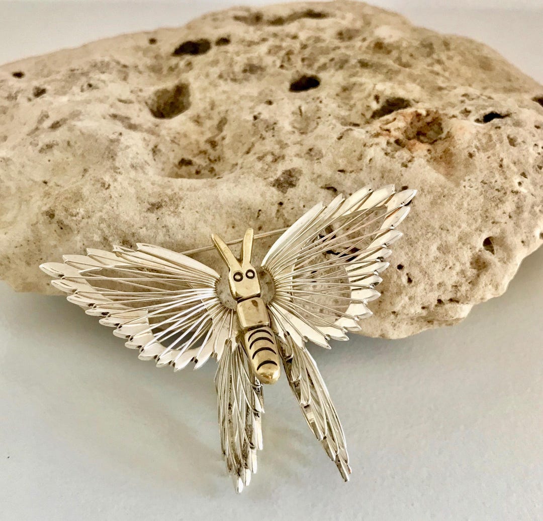 Sterling Silver Butterfly Pin: 3D Wire Wings, Mexico - Etsy