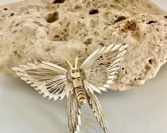 Sterling Silver Butterfly Pin: 3D Wire Wings, Mexico