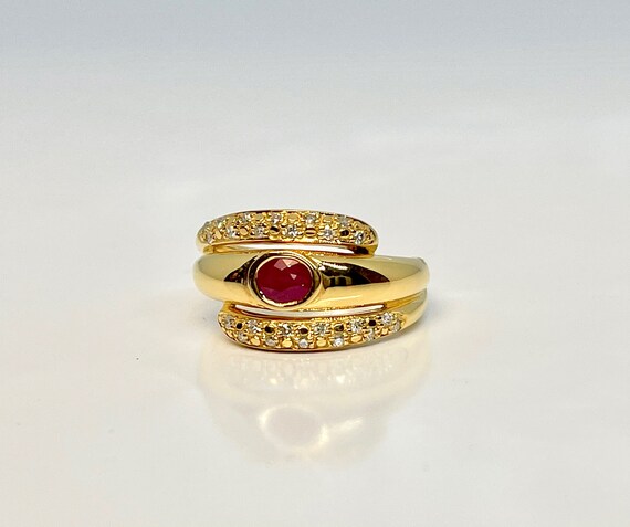 Yellow Gold Ruby and Diamond Ring, Vintage Diamon… - image 2