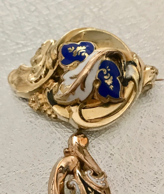 Victorian Rolled Gold Plate Pin, Victorian Enamel… - image 4