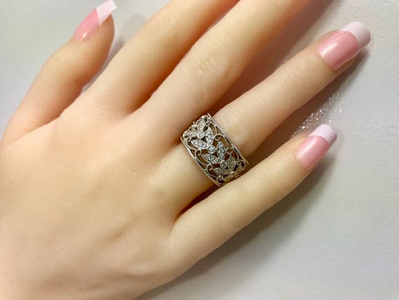 Wide Diamond Wedding Band, Filigree Diamond Weddi… - image 5