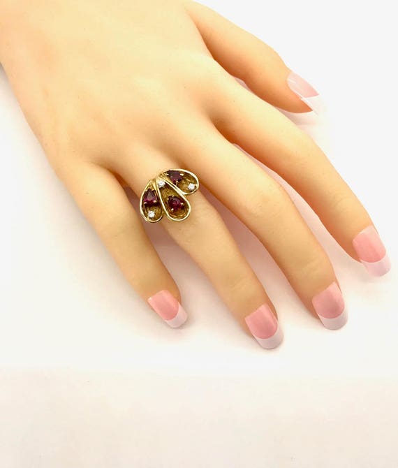 Vintage 14k Yellow Gold Ruby and Diamond Ring - J… - image 8