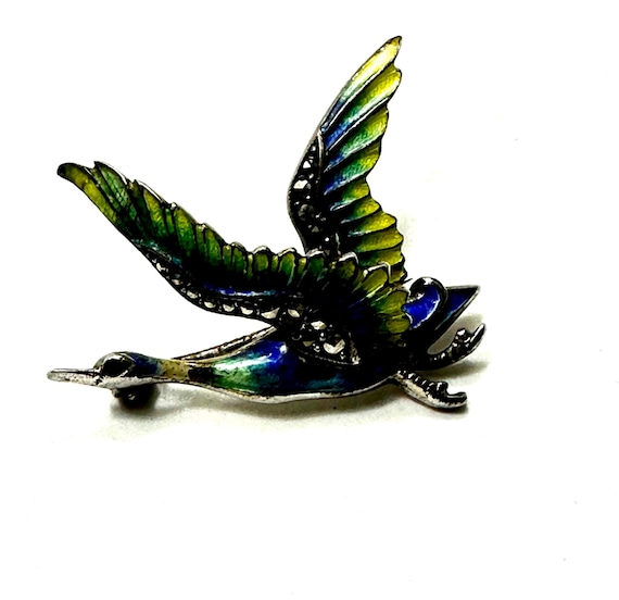 Broche Fantaisie Ancienne Oiseau Ailes Déployées En Marcassites - 8 Grammes - Occasion