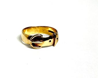 Victorian English Hallmarked 9 Karat Yellow Gold Buckle Ring, Gold Buckle Ring