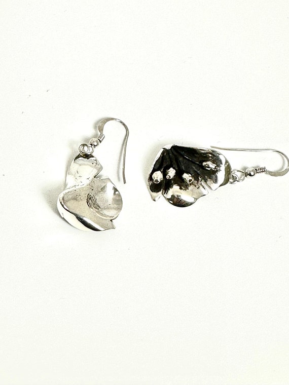 Sterling Silver Flower Motif Dangle Earrings, Vin… - image 4