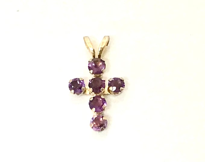 10 Karat Yellow Gold Amethyst Cross, Small Vintage Cross Pendant