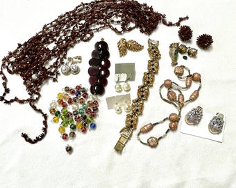 Bag Lot of Jewelry Bits and Pieces, Seed Necklace and Earrings, Beads,  Vintage Earrings, Jewelry Craft Supplies