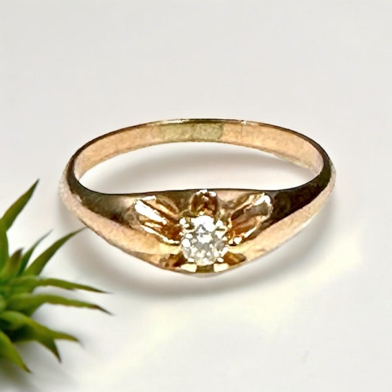 Vintage 1925 Belcher Diamond Ring: 10K Yellow Gol… - image 9