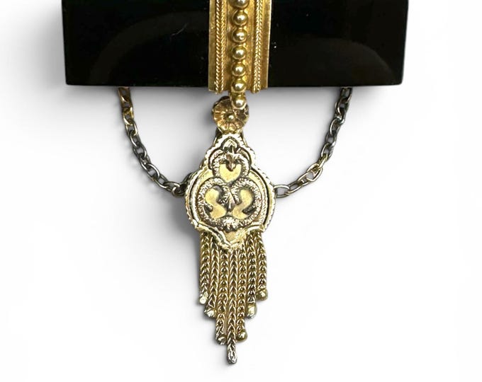 Victorian Black Onyx Mourning Brooch| Antiques 14 karat yellow gold Tassel Pin