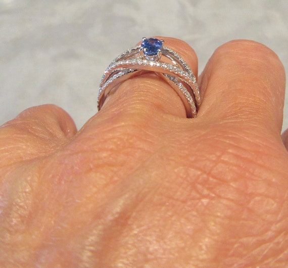 White Gold Blue Sapphire and Diamond Cocktail or … - image 5