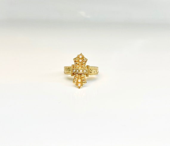 Yellow Gold Seed Pearl Ring, Victorian Style Ring… - image 2