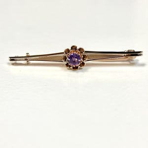 Antique 14k Yellow Gold Amethyst Bar Pin Brooch
