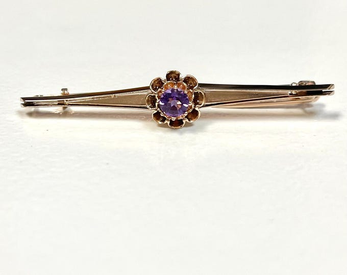 Antique Amethyst Bar Pin, Amethyst Bar Pin, Amethyst Brooch, Vintage Amethyst Brooch, Yellow Gold Amethyst Bar Pin