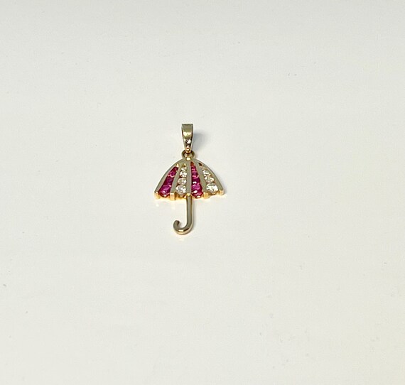 Yellow Gold Ruby and Diamond Umbrella Charm or Pe… - image 3