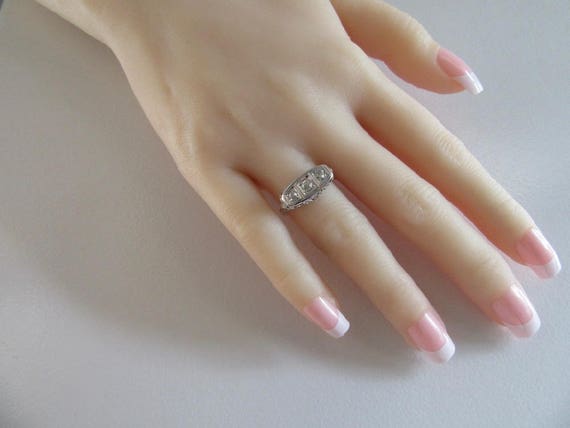 White Gold Diamond Filigree Ring, Edwardian Diamo… - image 6