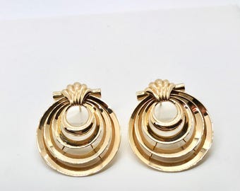 14k Yellow Gold Art Deco Earrings: Pierced Statement Jewelry