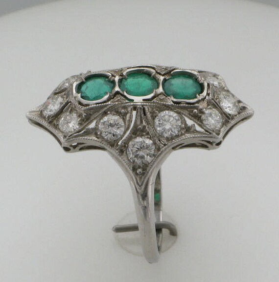 Antique Platinum Emerald and Diamond Ring, Emeral… - image 4