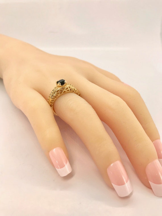 Yellow Gold Sapphire and Diamond Filigree Ring - image 5
