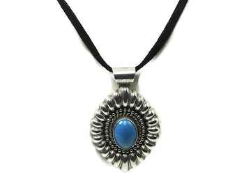 Turquoise Pendant, Sterling Silver Turquoise Pendant, Estate Turquoise Pendant, December Birthstone Pendant, Oval Turquoise