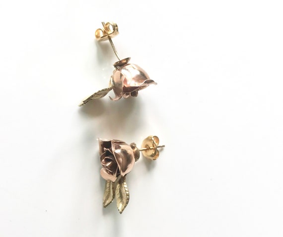 Two Tone Flower Earrings, Pierced Earrings, Yello… - image 4