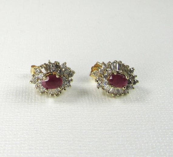 Ruby and Diamond Earrings, Vintage Ruby and Diamon