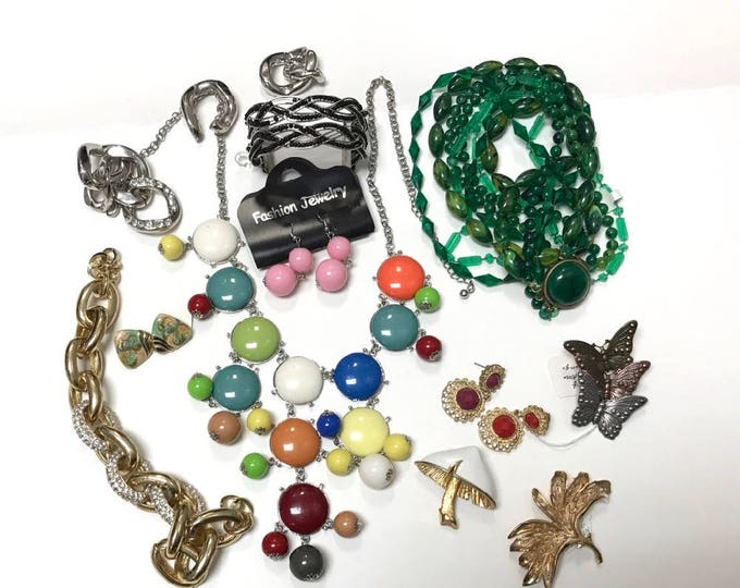 Bits and Pieces of Costume Jewelry, Recycle Jewelry, Up Cycle Jewelry, Broken Jewelry For Crafts, Pins, Necklaces, Earrings, Butterfly Pin