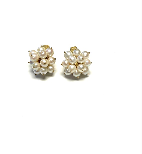 Vintage Yellow Gold Cultured Pearl Clip-On Earrin… - image 1