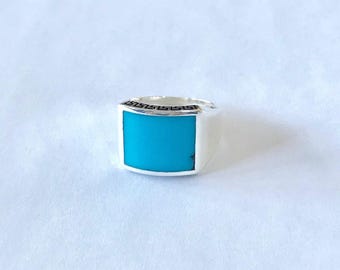 Sterling Silver Turquoise Ring, December Birthstone Ring, Inlaid Turquoise Ring