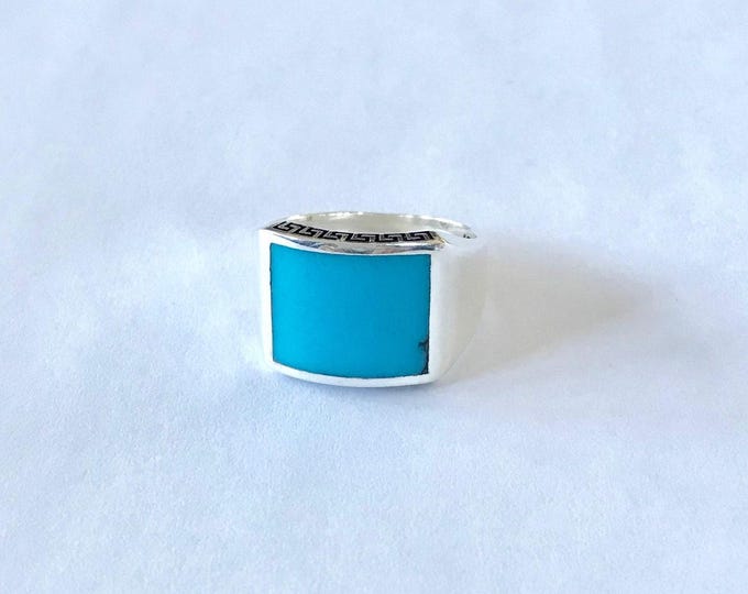 Sterling Silver Turquoise Ring, December Birthstone Ring, Inlaid Turquoise Ring