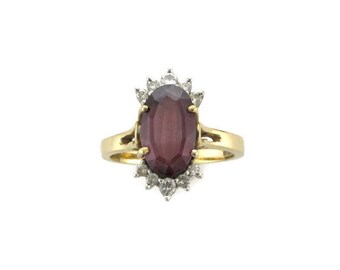 Yellow Gold Garnet and Diamond Cocktail Ring in 14 Karat; Garnet Ring; Garnet and Diamond Ring; Cocktail Ring