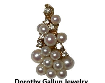 Vintage Yellow Gold Cultured Pearl and Diamond Pendant, Cultured Pearl Enhancer, Bead Enhancer, Pearl and Diamond Pearl Enhancer