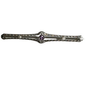 Elegant 10K White Gold Amethyst & Pearl Pin, Edwardian Style Amethyst Brooch
