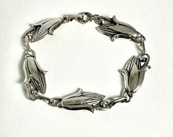 Vintage Sterling Silver Floral Design Link Bracelet by Jewel Art