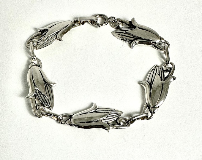 Vintage Sterling Silver Floral Design Link Bracelet by Jewel Art