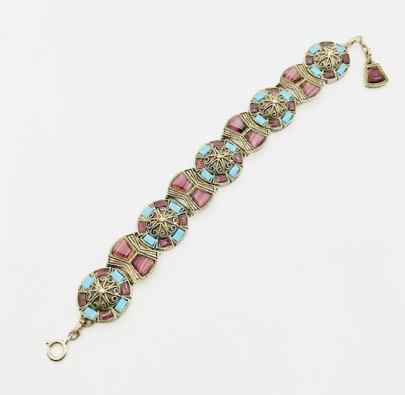 Vintage Signed MIRACLE Bracelet With Colorful Faux Agate