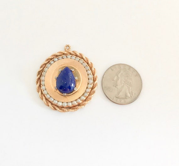 Large Yellow Gold Pear Shaped Lapis Lazuli Pearl … - image 2