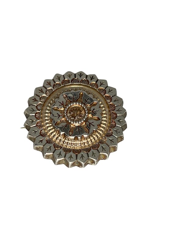 Sterling Silver Decorative Round Brooch, English … - image 2