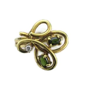 14 Karat Yellow Gold Green Sapphire and Diamond Free Form Ring image 1